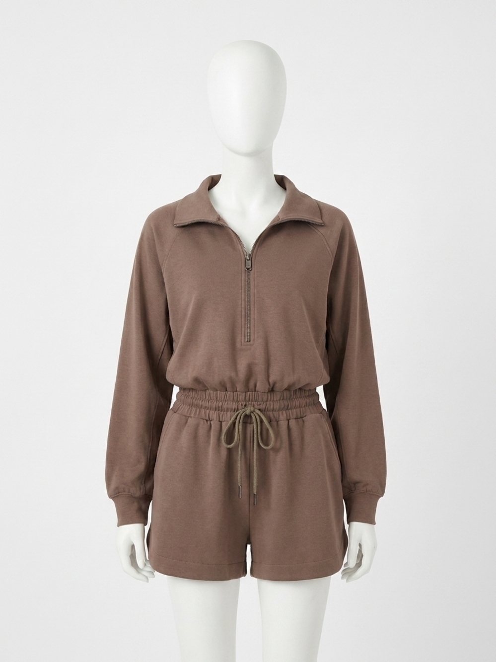NEW ENTRO long sleeve collared romper in mocha
